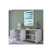 Buffet con 4 Puertas y Patas de Madera Resistente - Nogal-Blanco - 180x45x78,5cm