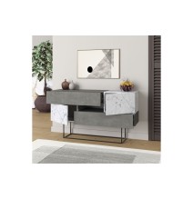 Buffet Moderno con Acabado en Mármol Gris Antiguo y Blanco, 145x40x82 cm, Patas Metálicas