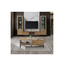 Mueble TV Roble Oscuro con 2 Puertas y Estante - Melamina 150x40x41.6 cm - Moderno y Funcional.