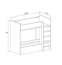 Litera Doble con Escalera - Blanco Veteado y Pino, 198.4 cm (Largo) x 98 cm (Ancho) x 72 cm (Alto)